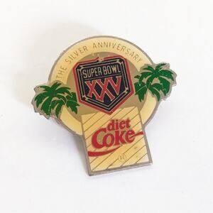 Vintage 1991 NFL Super Bowl XXV Collectible Diet Coca Cola Palm Tree Enamel Pin